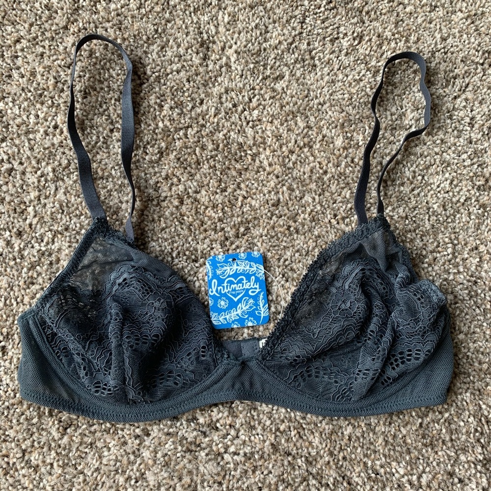 NEW Free People Lace Bra 32D Grey Underwire Triangle Bra Unlined Lingerie